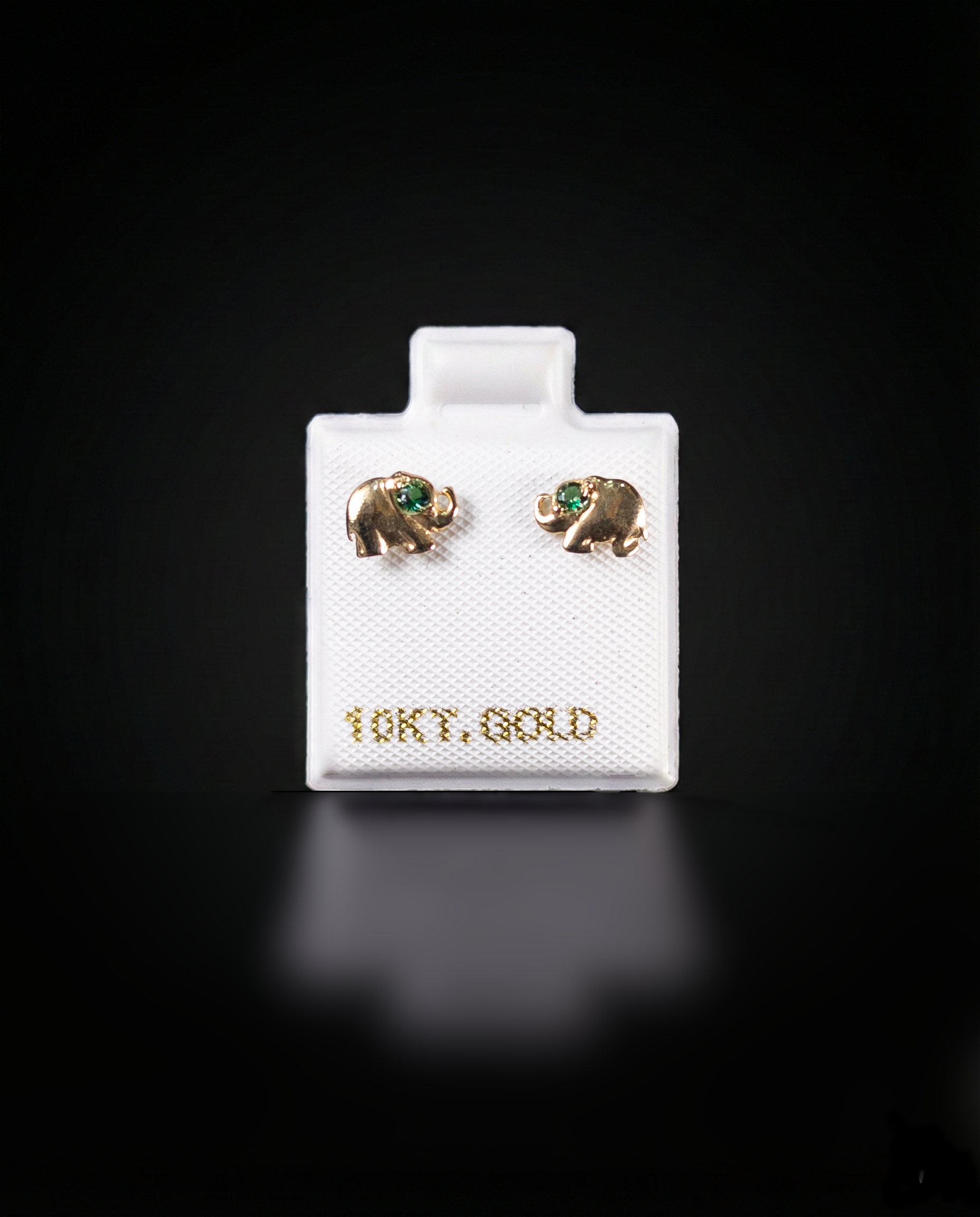 Aretes elefante con zirconia verde 10k