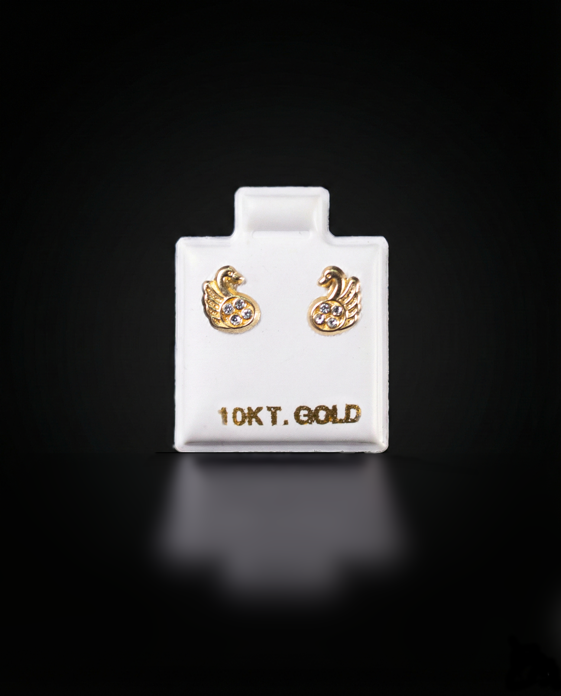 Aretes cisne con zirconias blancas 10k