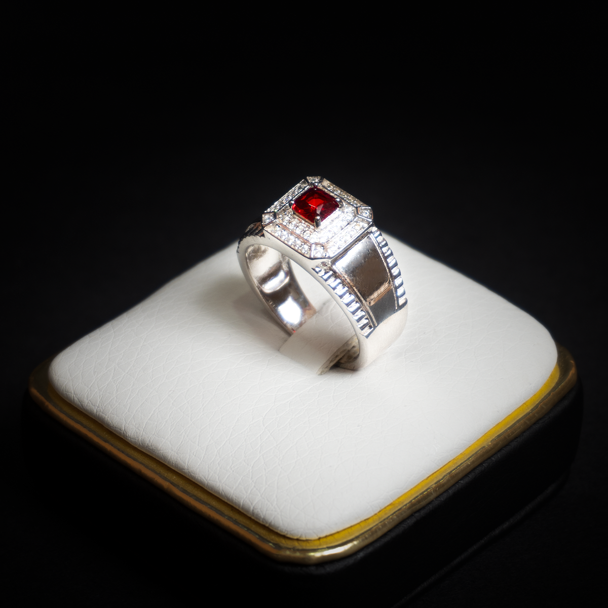 Anillo Zirconia Roja Plata Italiana 925