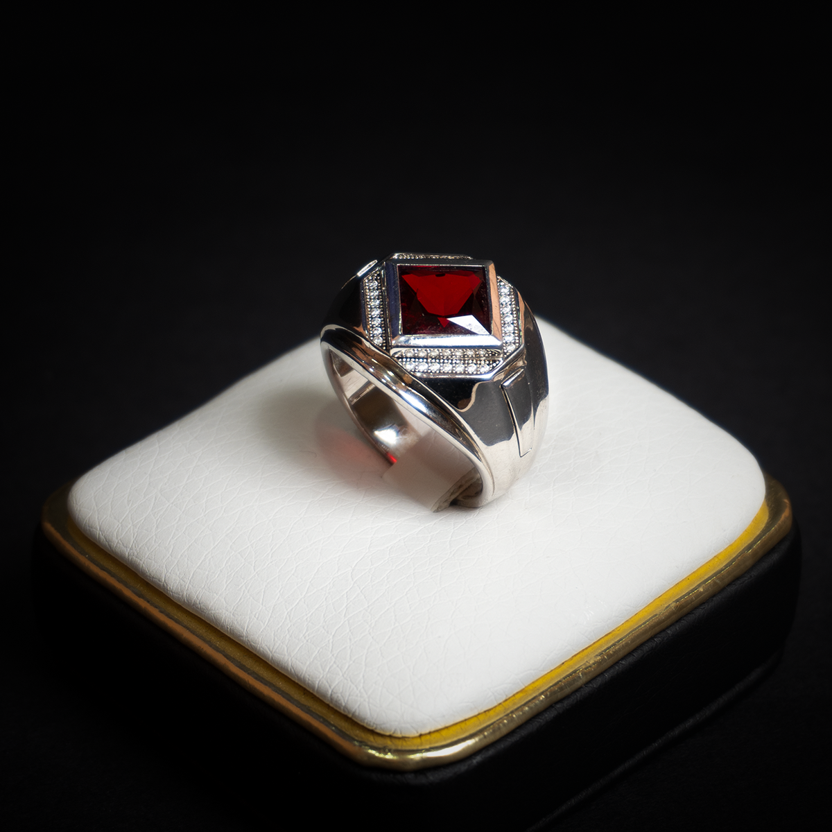 Anillo Zirconia Roja Plata Italiana 925