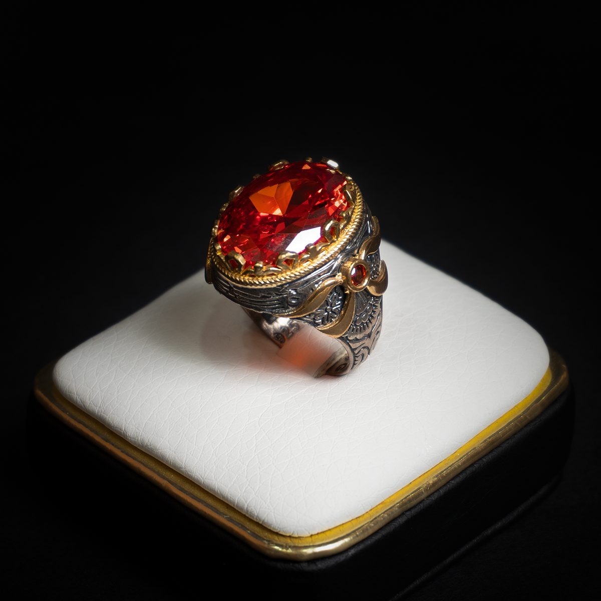 Anillo Zirconia Roja Plata Italiana 925