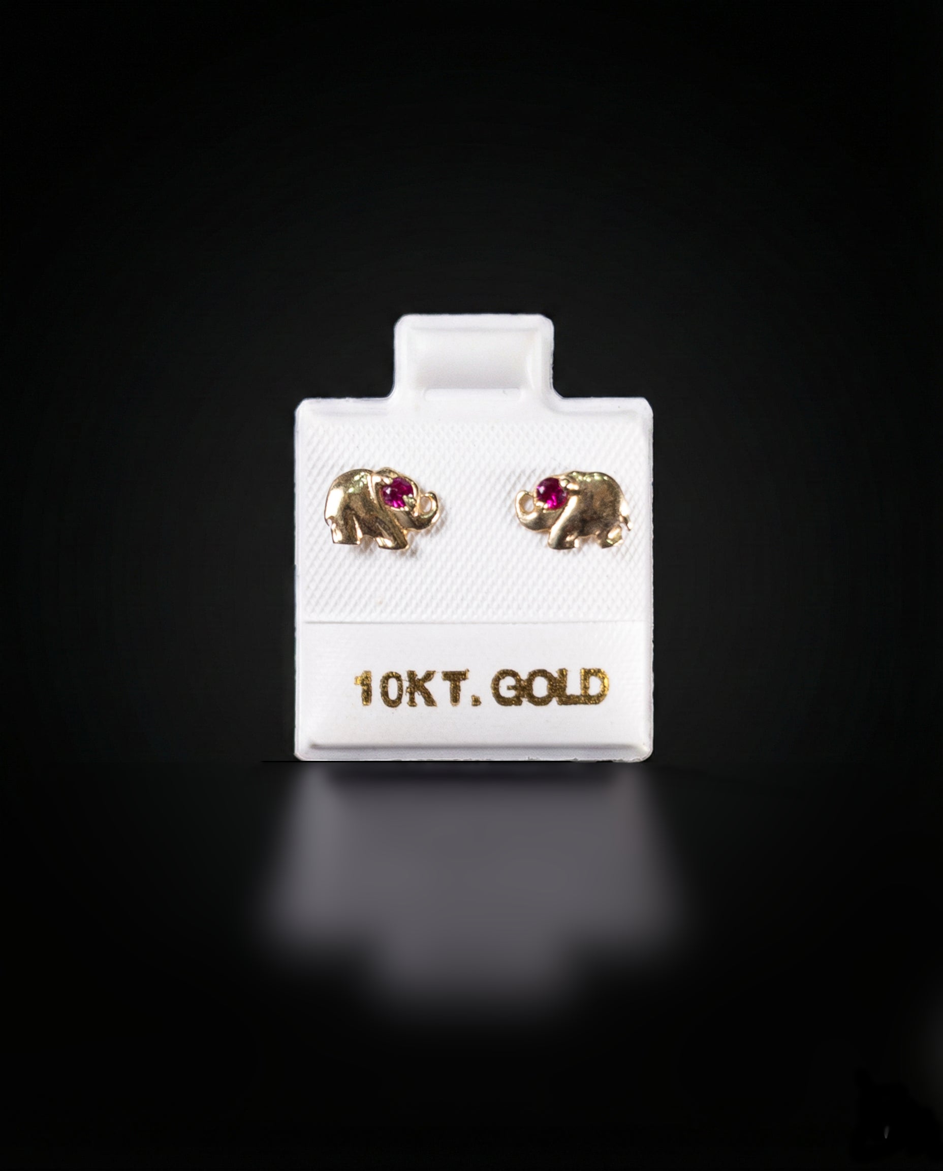 Aretes elefante con zirconias rojas 10k