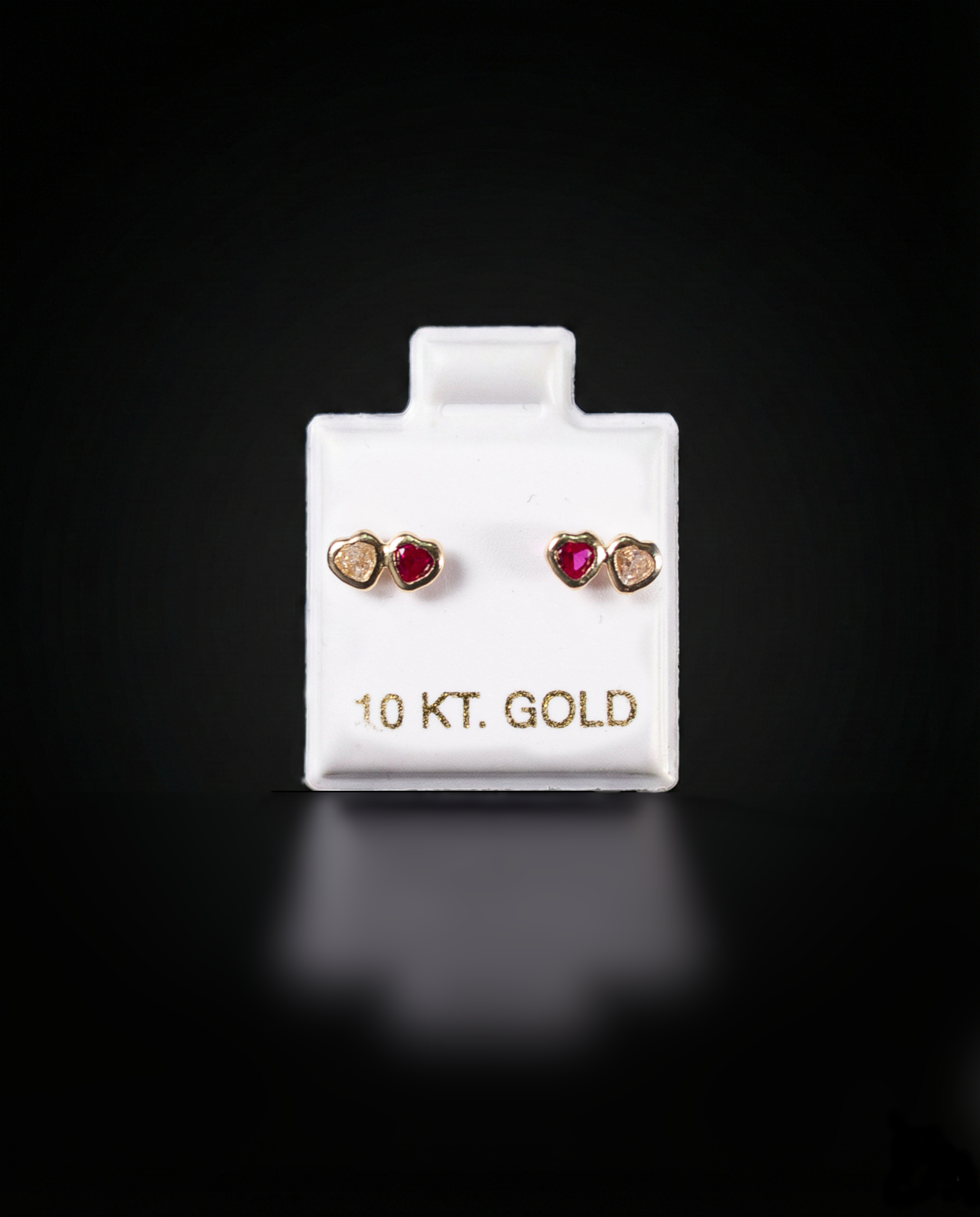 Aretes tu y yo con Zirconia blanca y roja 10k