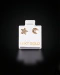 Aretes estrella y luna 14k