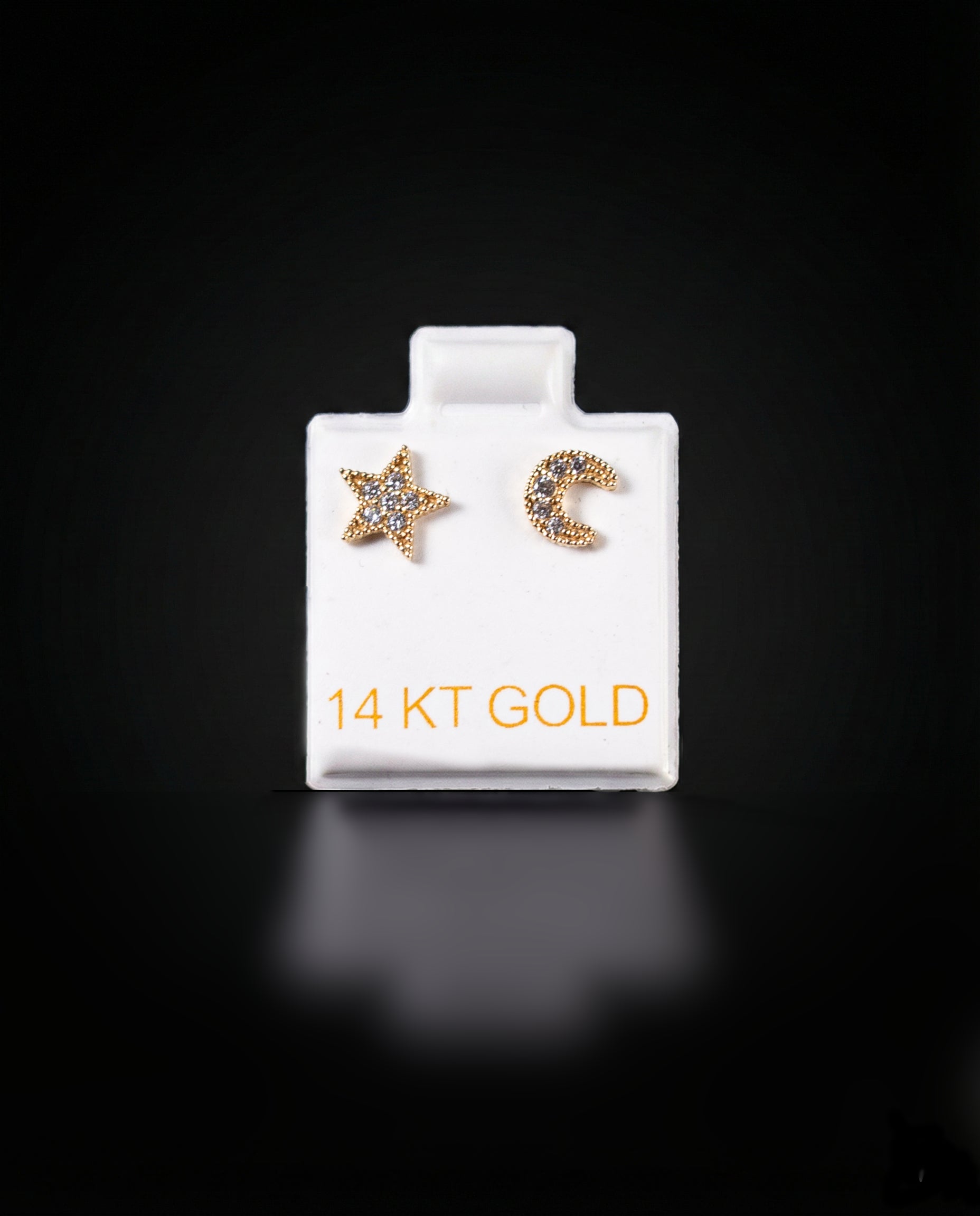 Aretes estrella y luna 14k