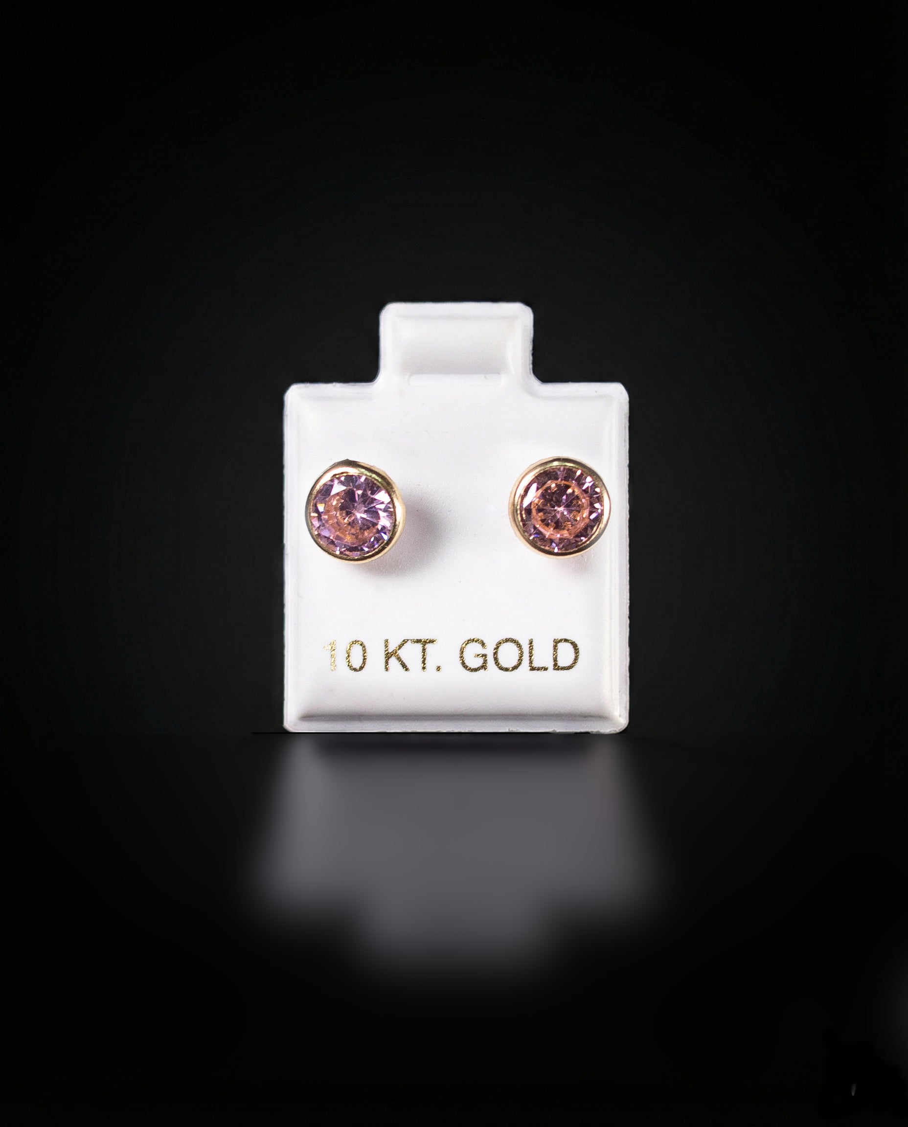 Aretes bisel con Zirconias rosadas 10k