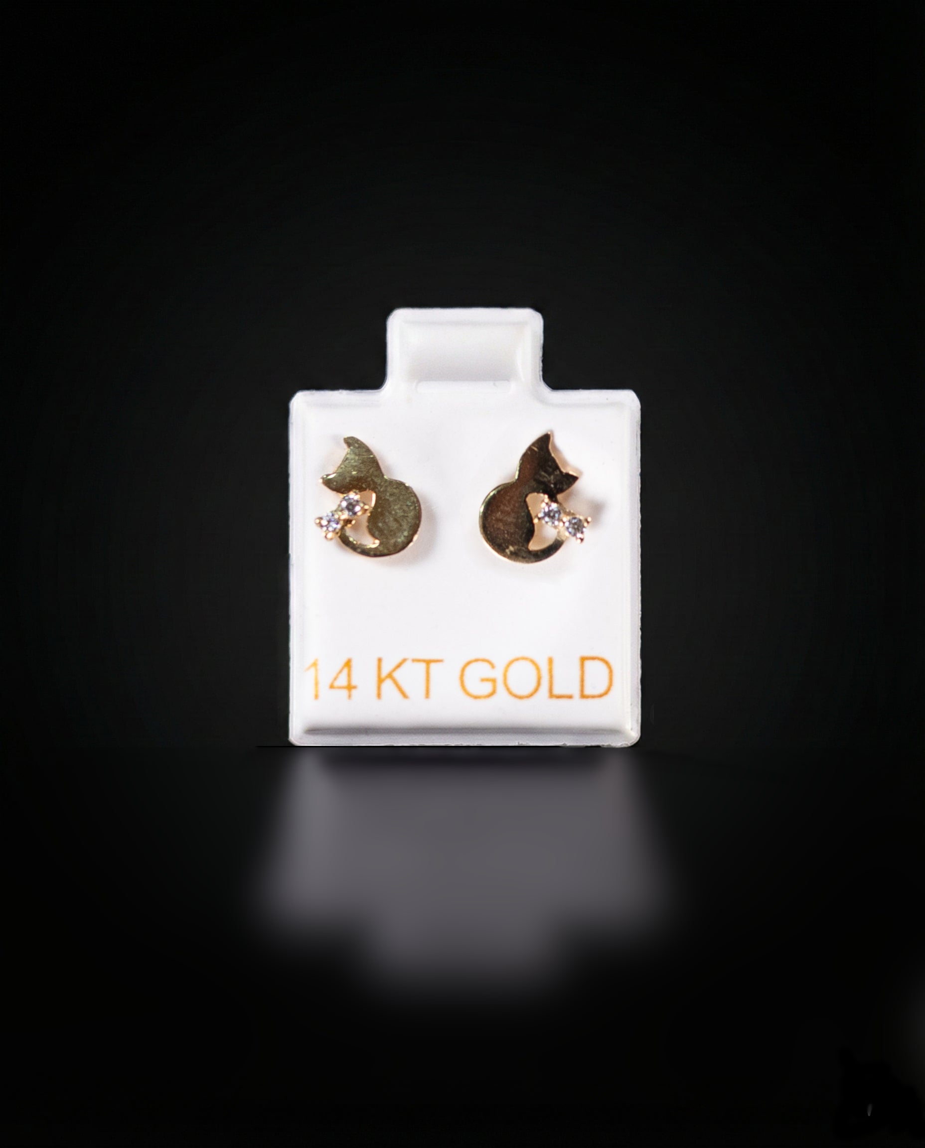 Aretes gato con zirconias blancas 14k