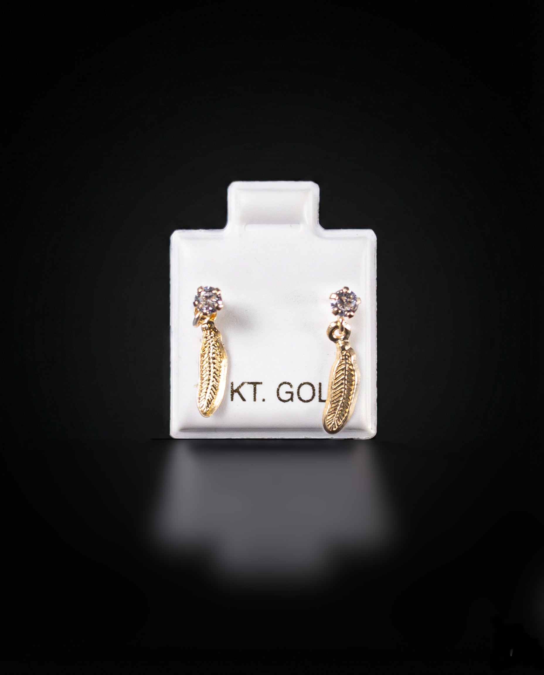 Aretes pluma con zirconias blancas 10k