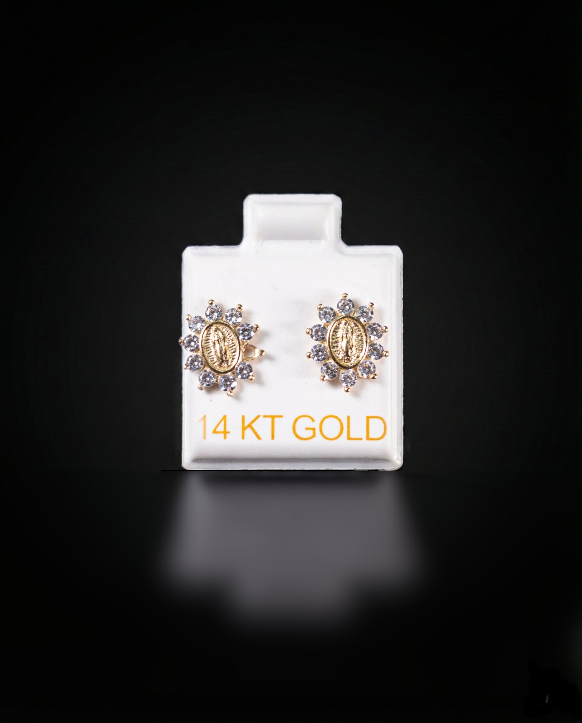 Aretes Virgen con Zirconias blancas 14k