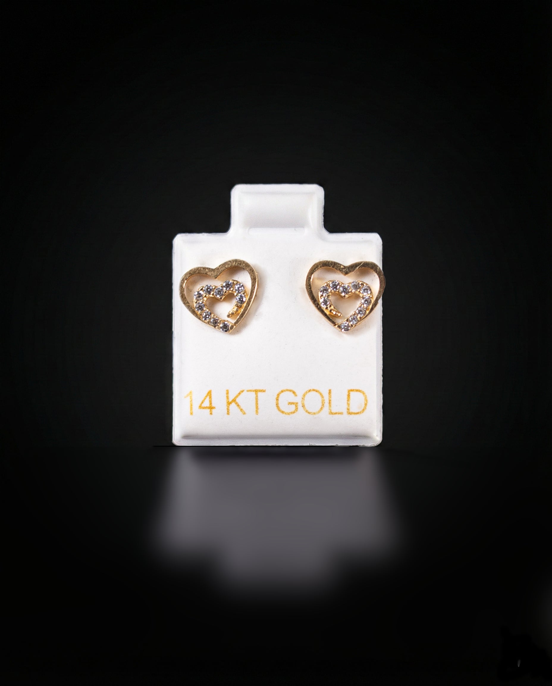 Aretes Corazón doble con Zirconias blancas 14k