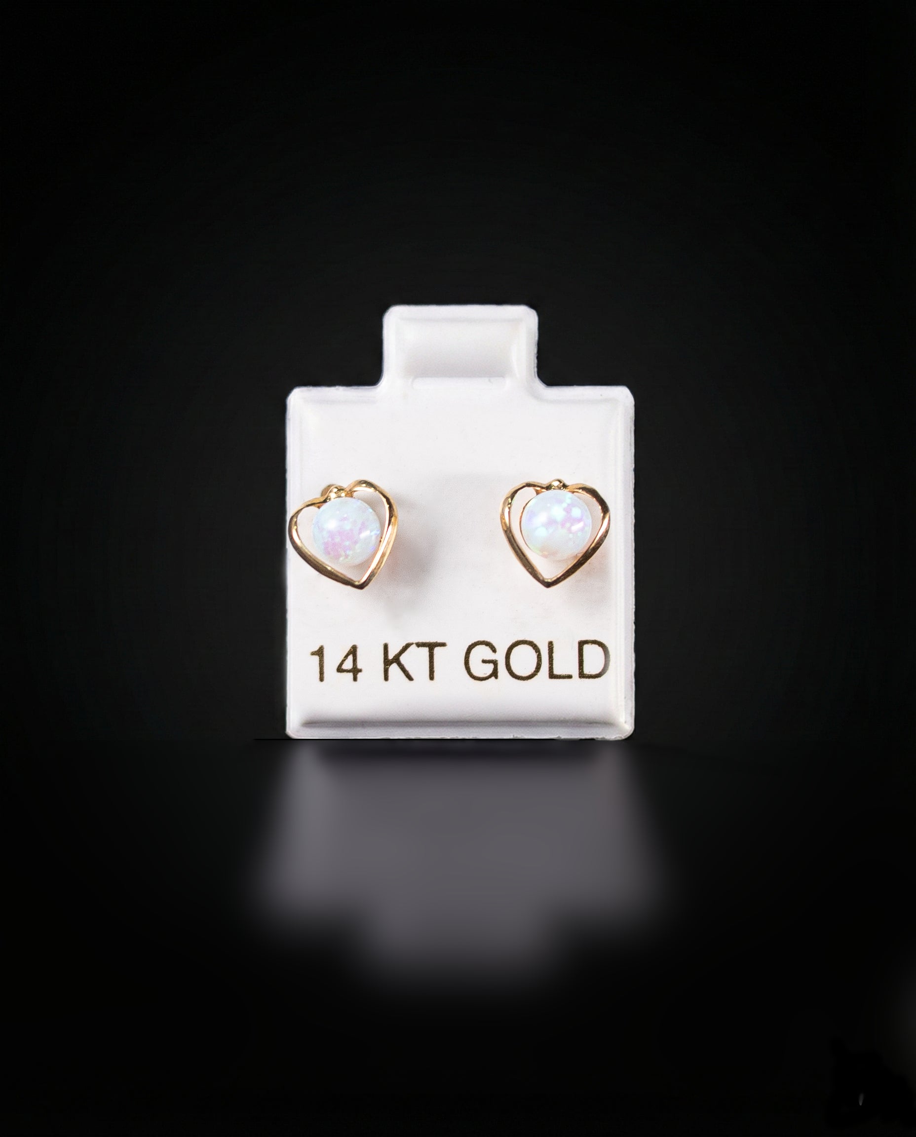 Aretes bisel con figura de corazon y Ópalo 14k