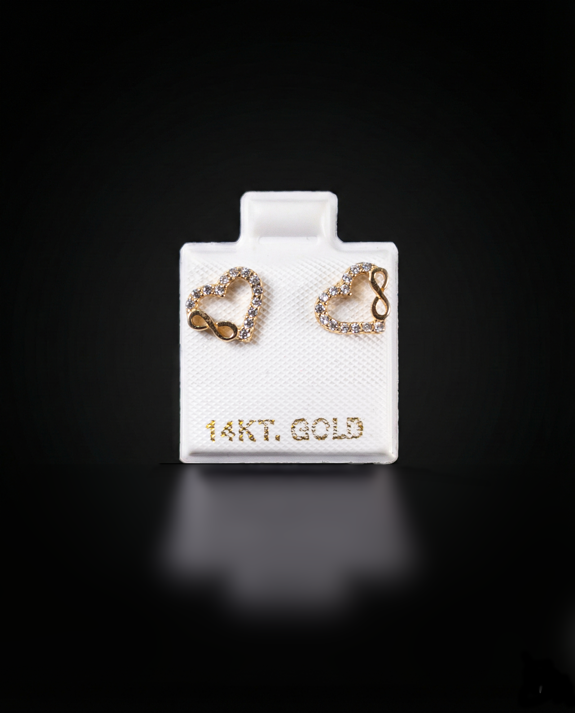 Aretes corazón infinito con zirconias blancas 14k