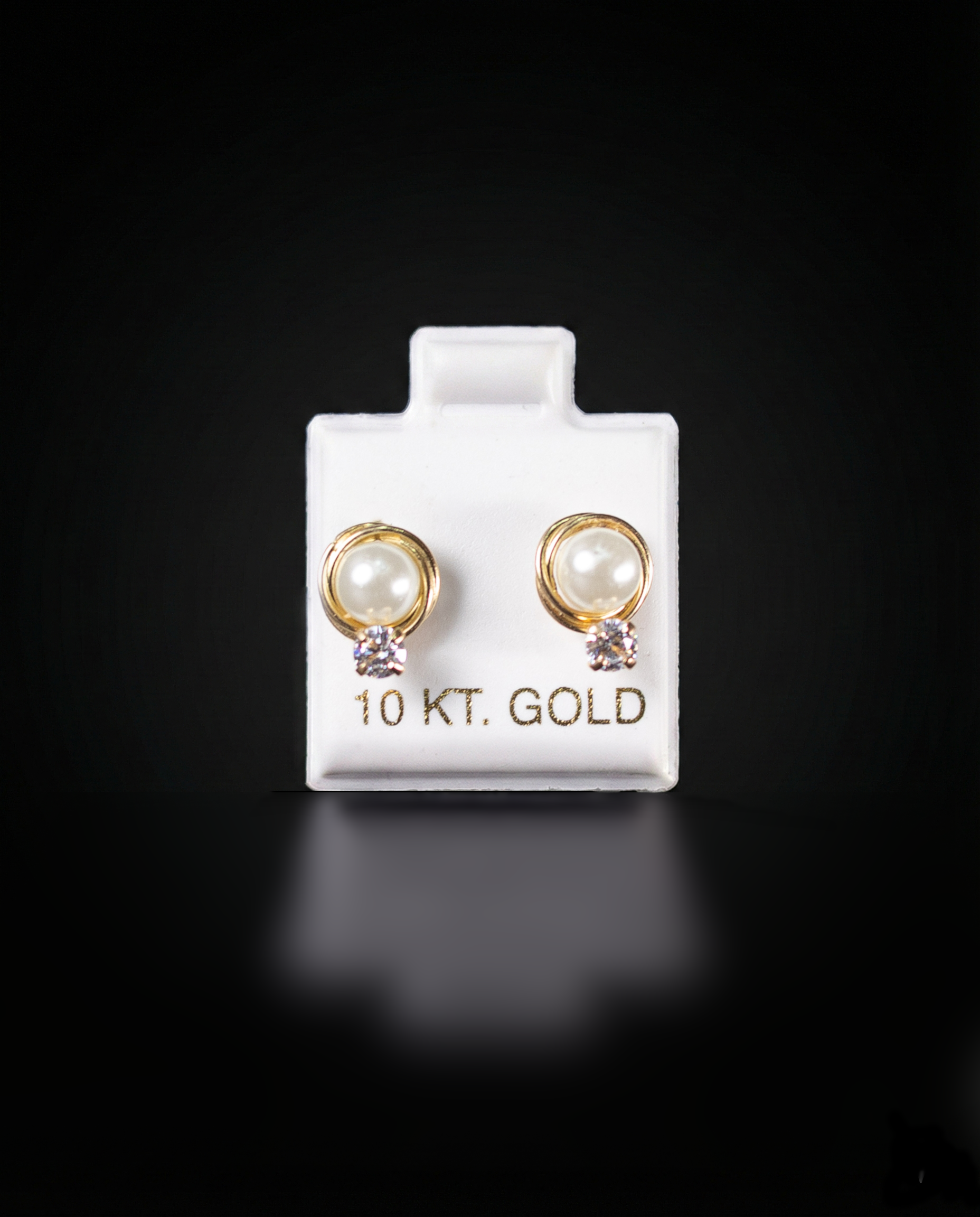 Aretes perla y zirconias blancas 10k