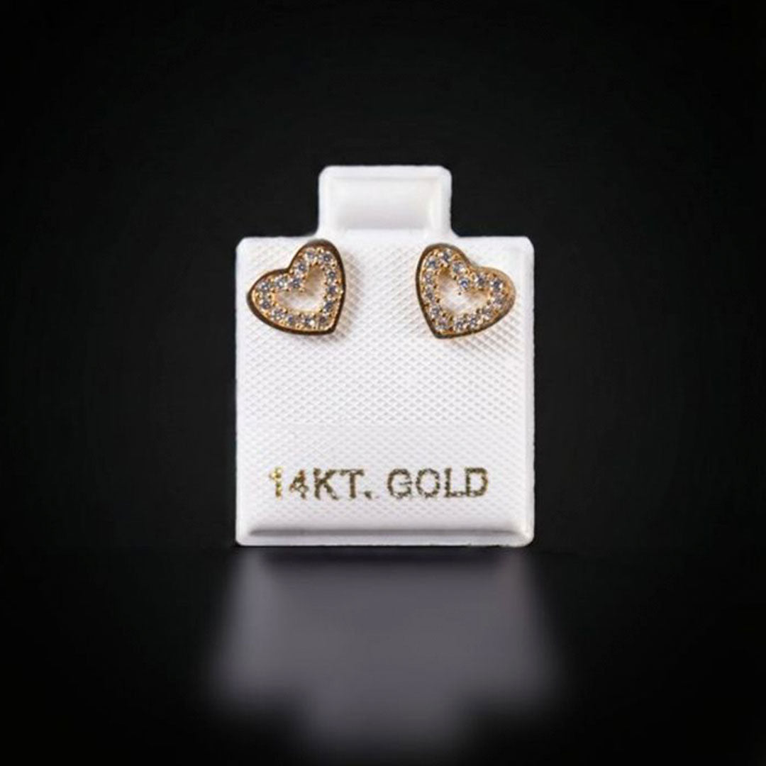 Aretes corazón con zirconias blancas 14k