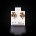 Aretes trébol con zirconia roja 14k