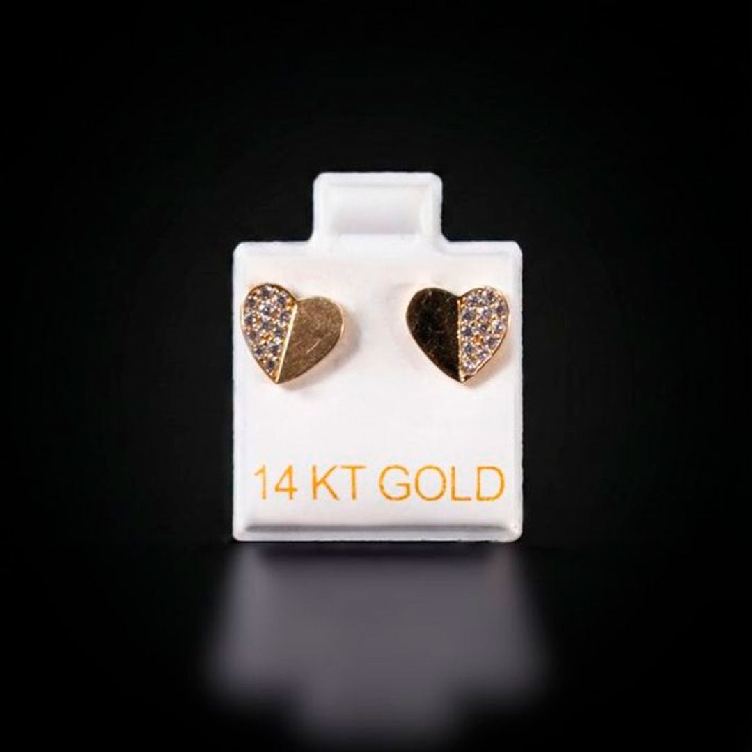 Aretes corazón con zirconias blancas 14k