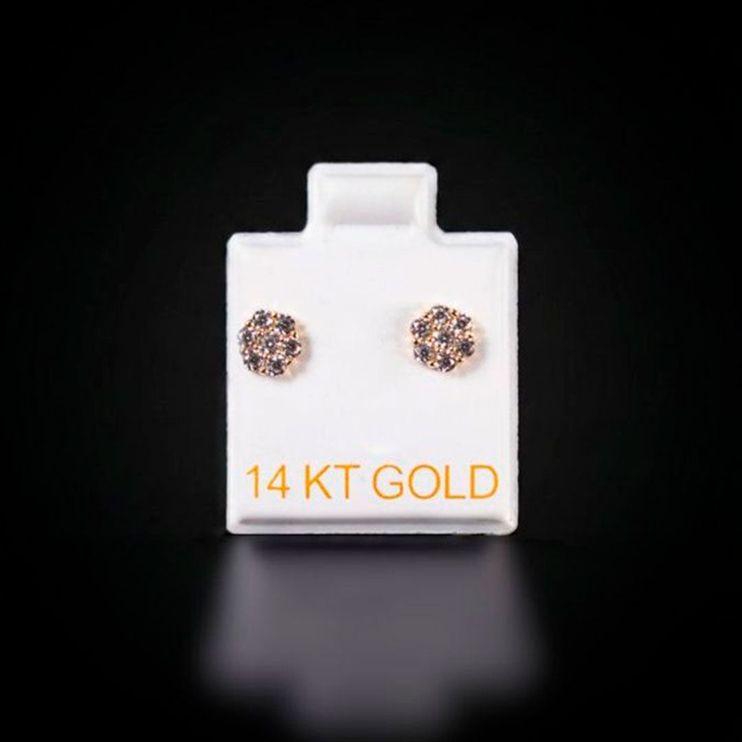 Aretes flor con zirconias blancas 14k