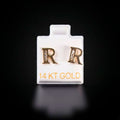 Aretes inicial "R" con zirconias blancas 14k