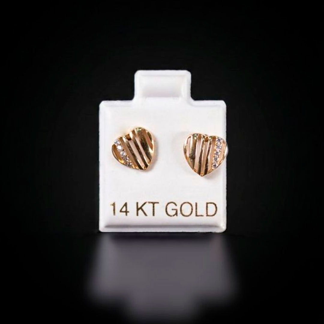 Aretes corazón con zirconias blancas 14k