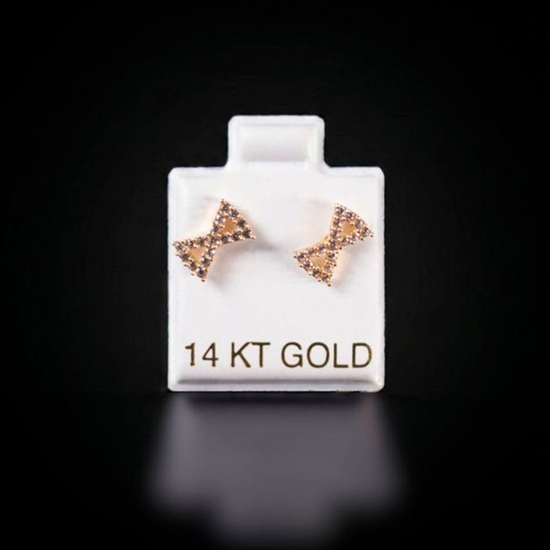 Aretes moña con zirconias blancas 14k