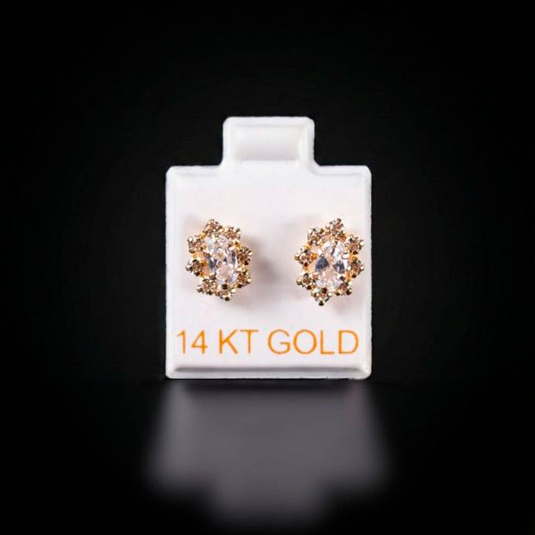 Aretes corte ovalado con zirconias blancas 14k