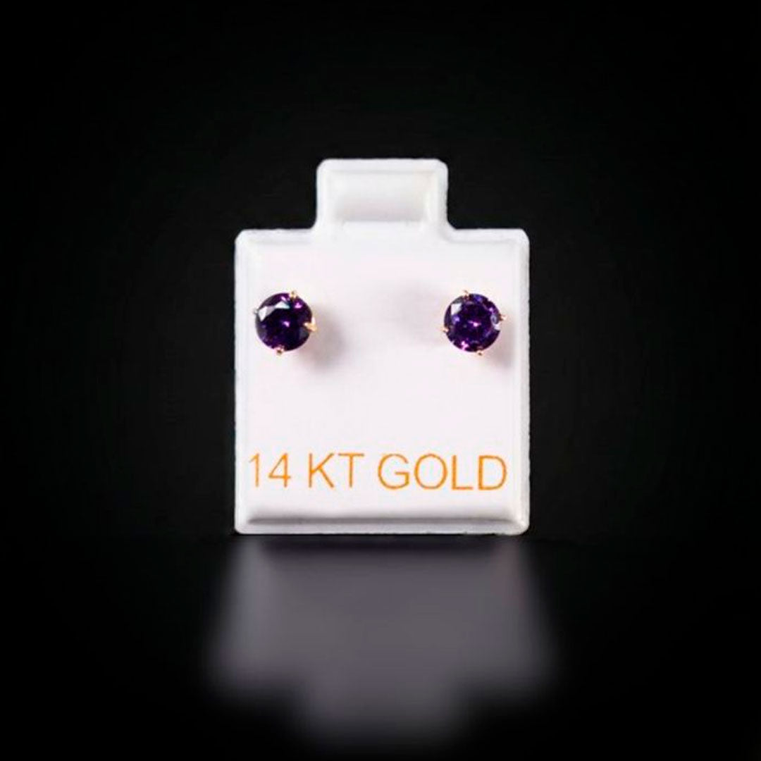 Aretes con zirconia morada 14k