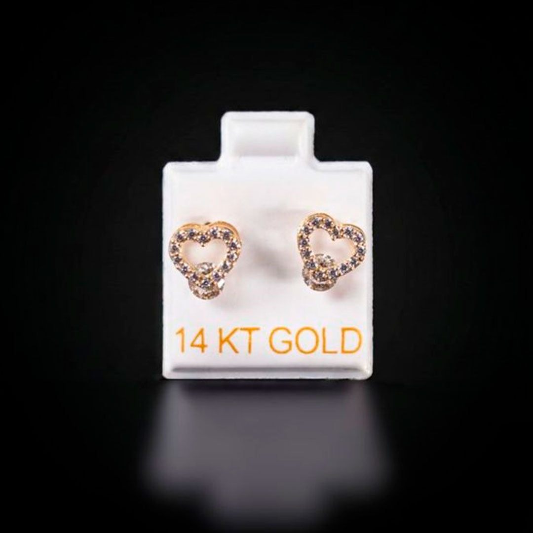 Aretes corazón con zirconias blancas 14k