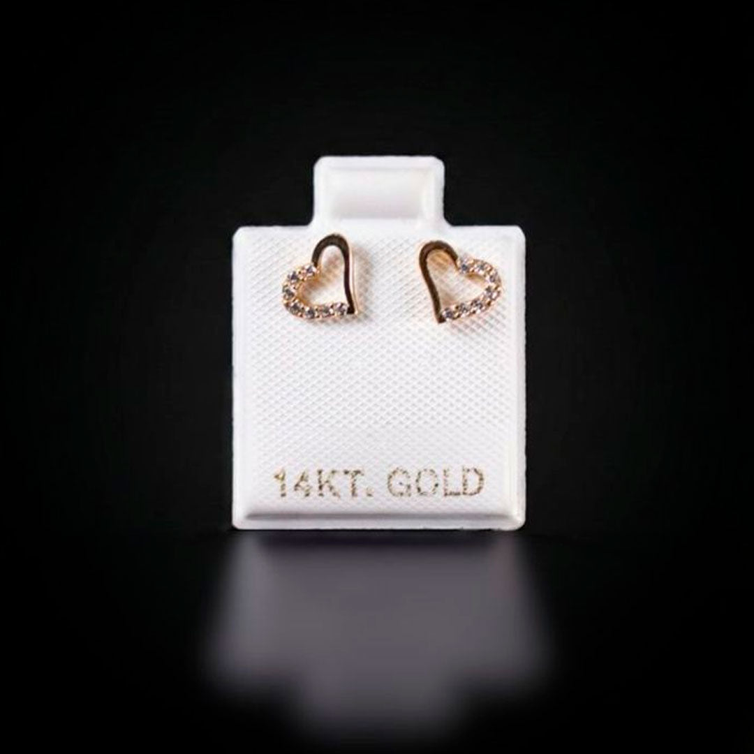 Aretes corazón con zirconias blancas 14k