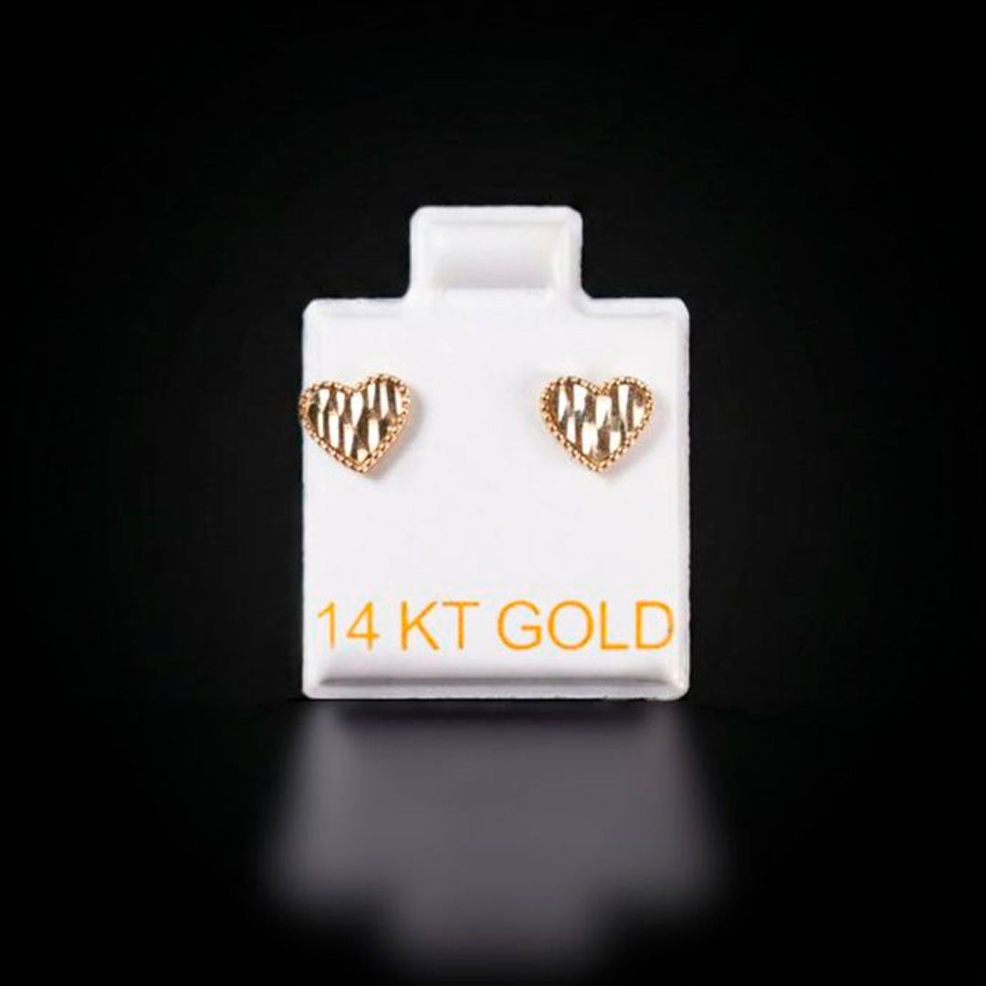 Aretes corazón facetado 14k
