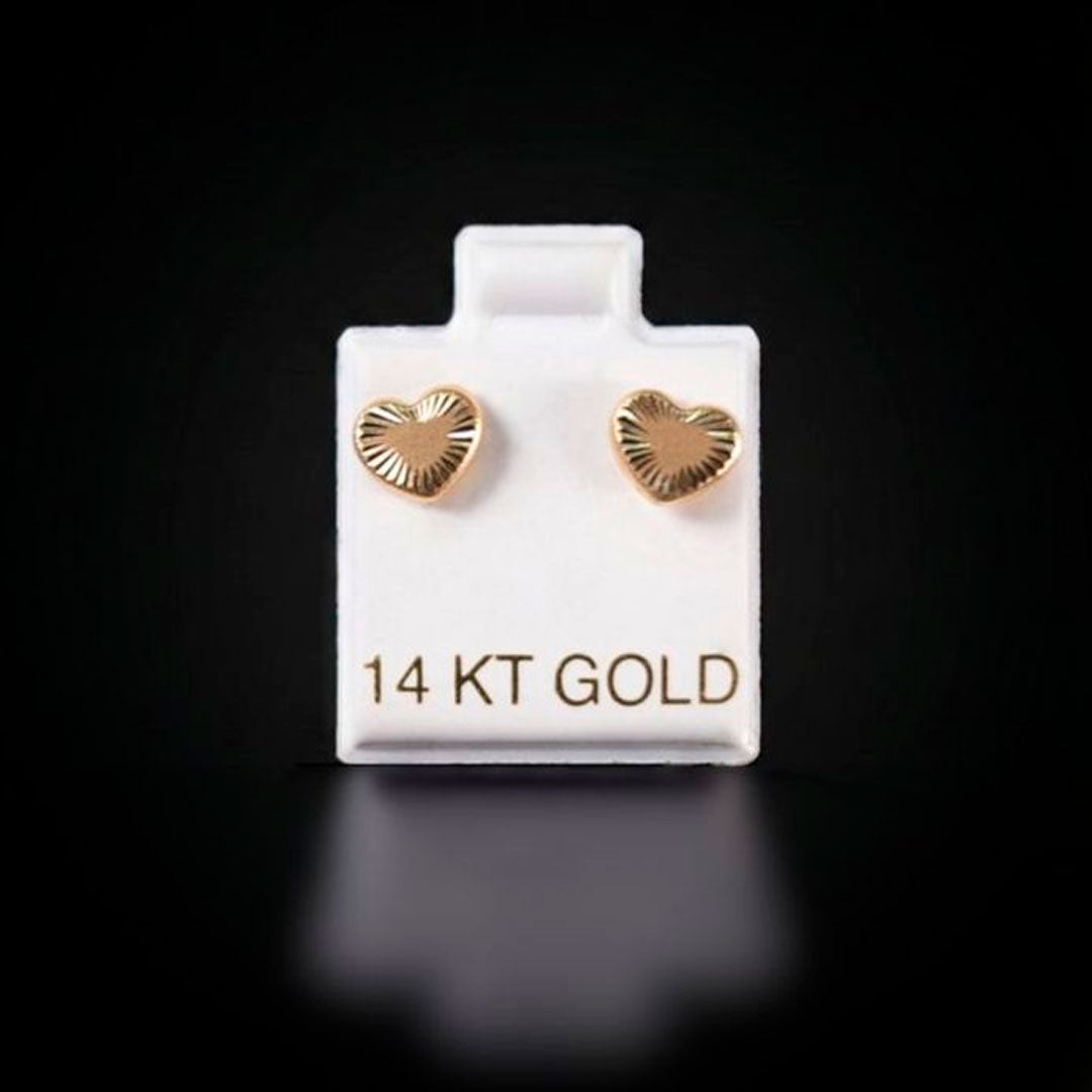 Aretes corazón facetado 14k