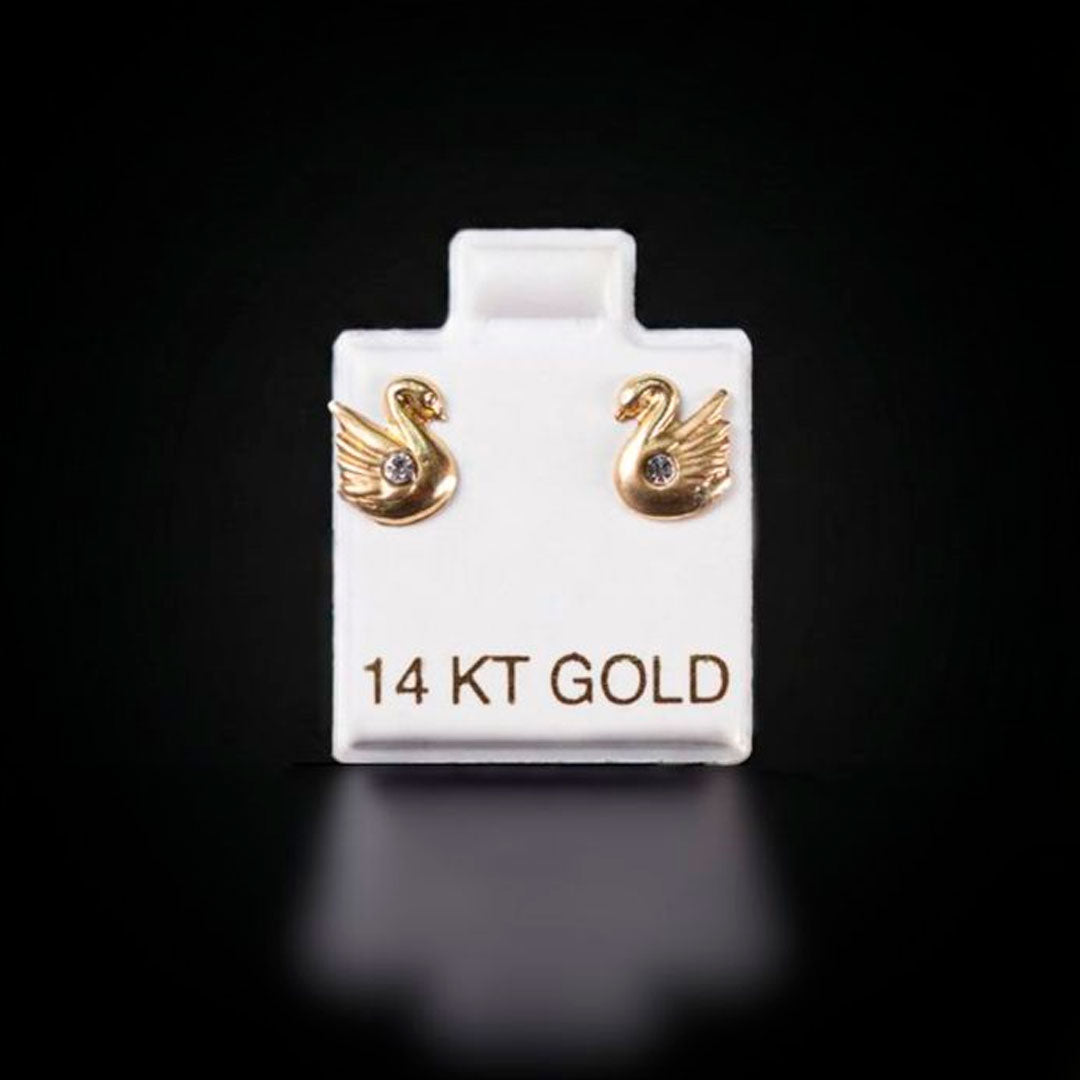 Aretes cisne con Zirconias blancas 14k