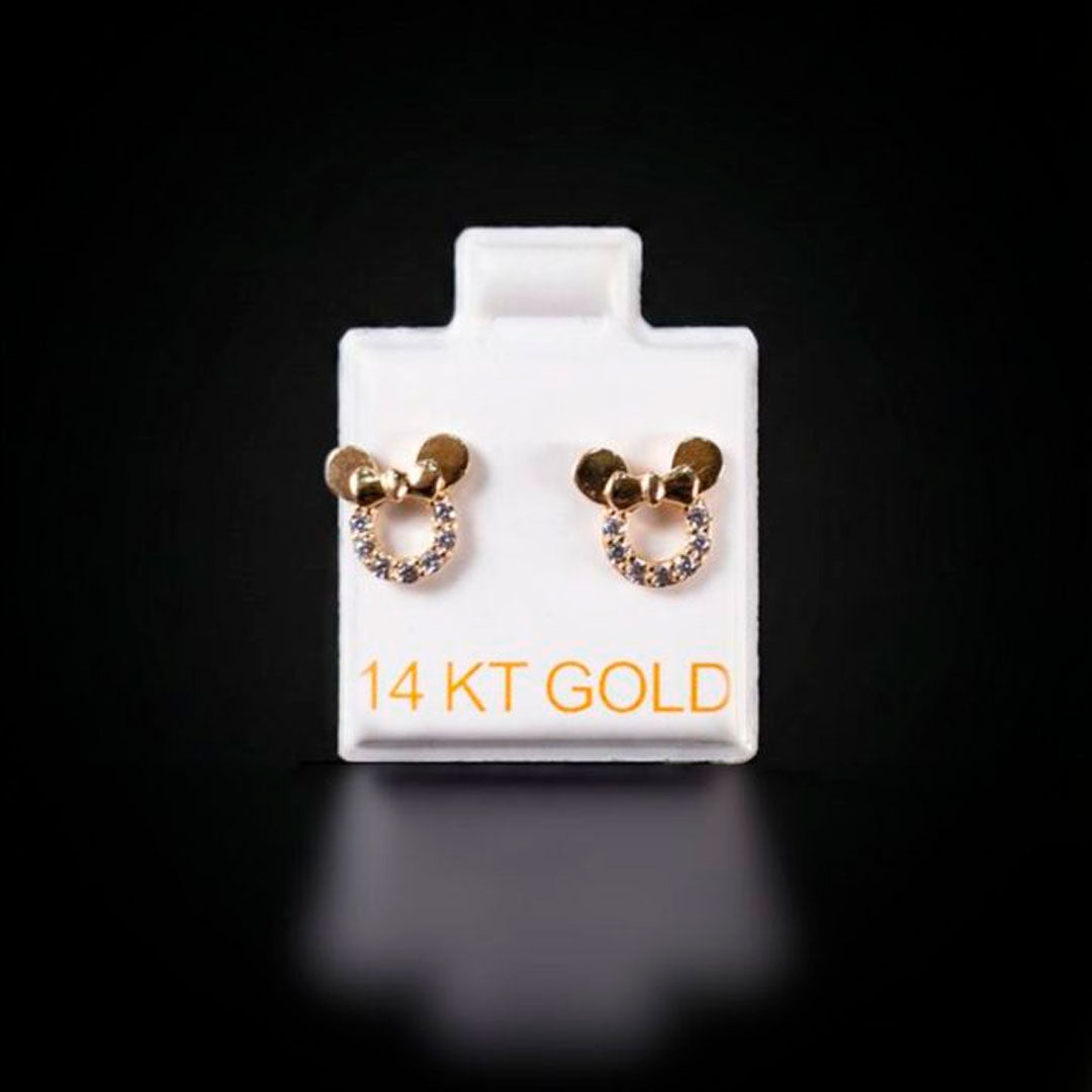 Aretes minnie con Zirconias blancas 14k