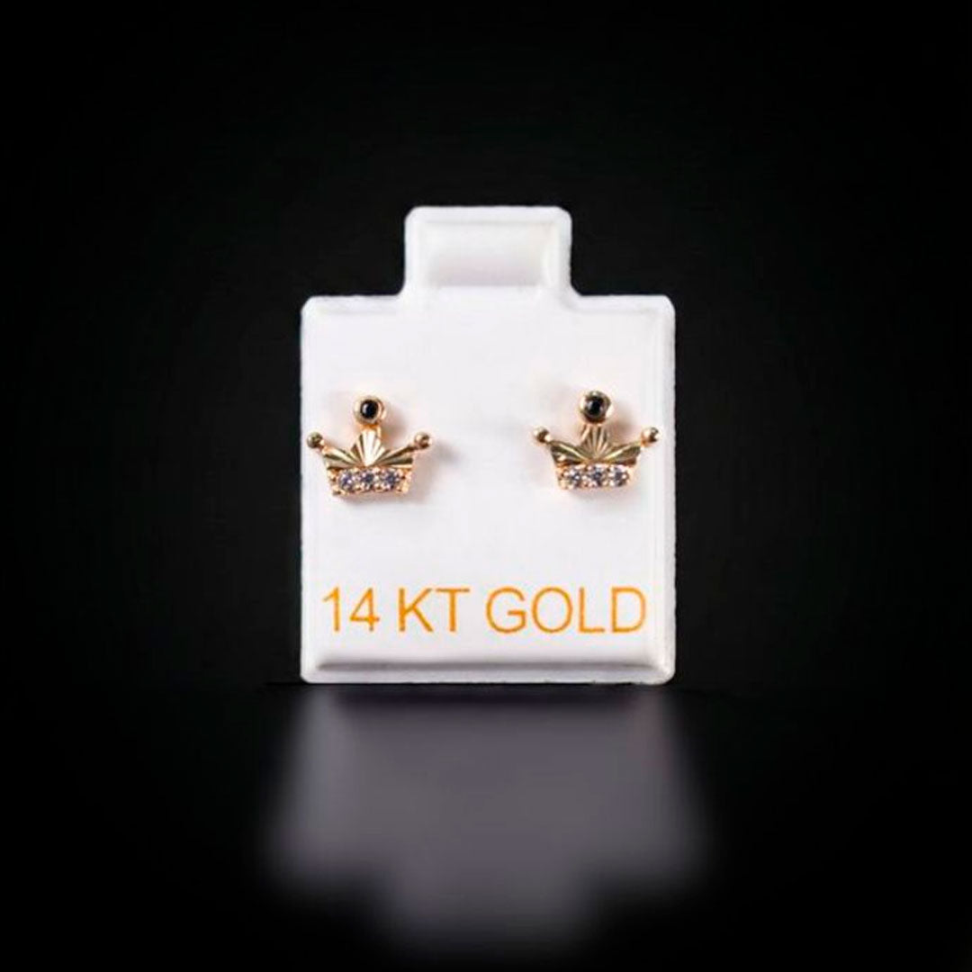 Aretes corona con zirconias blancas y negras 14k