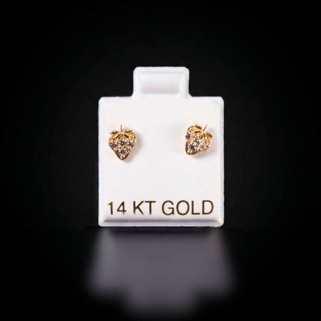 Aretes fresa con zirconias blancas 14k