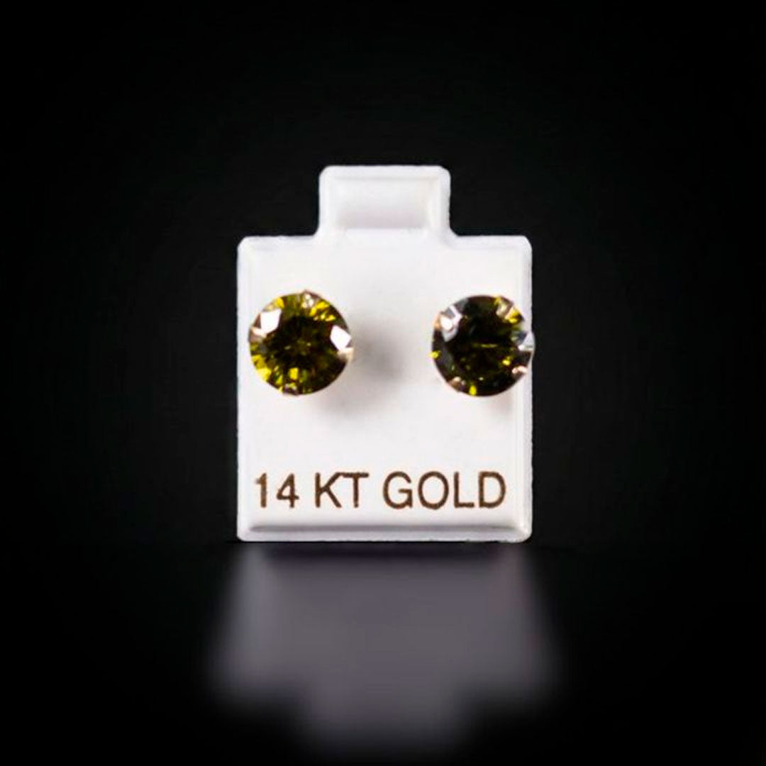 Arete con zirconia verde olivo 14k