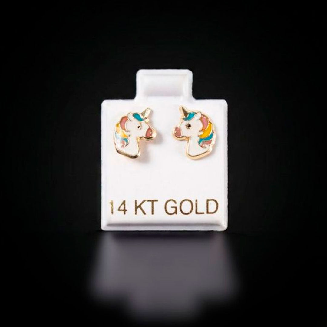 Aretes con figura de unicornio 14k