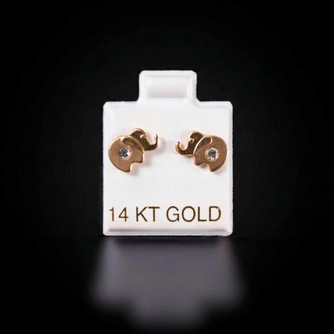 Aretes elefante liso y zirconia blanca 14k