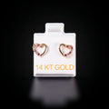 Aretes corazón con zirconias blancas y rosadas 14k