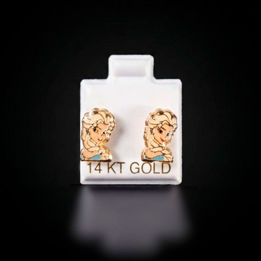 Aretes con figura de Elsa 14k