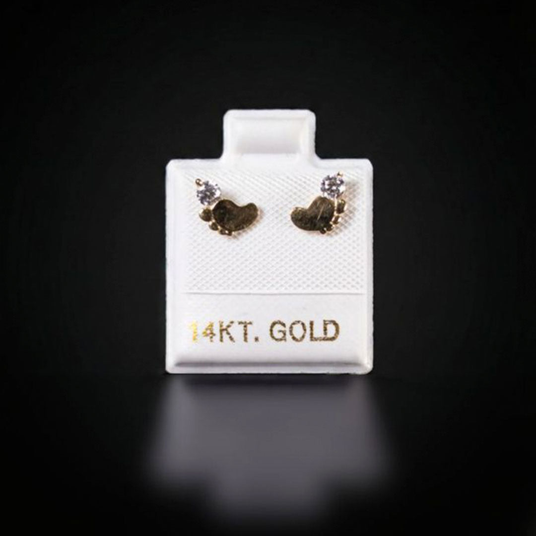 Aretes pie con zirconias blancas 14k